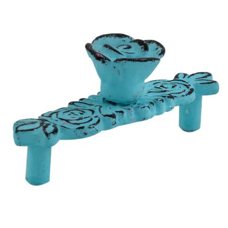 Turquoise Rose Distressed Iron Pull Cabinet Handles